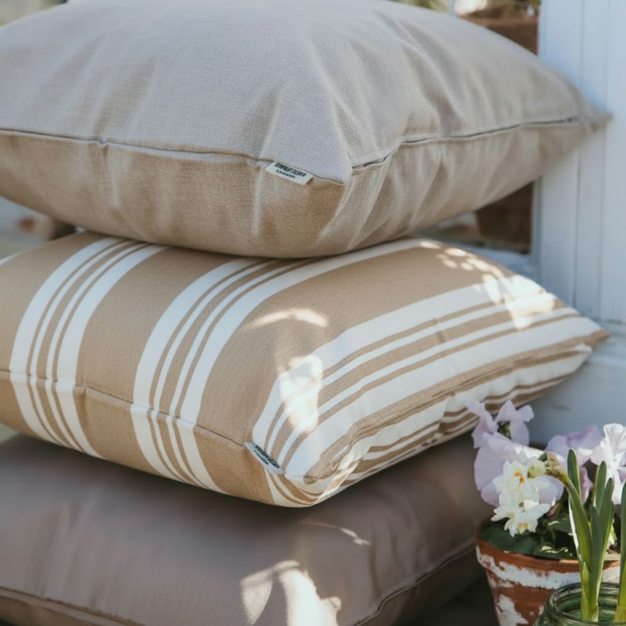 Outdoor-Kissen 50x50 - Beige gestreift